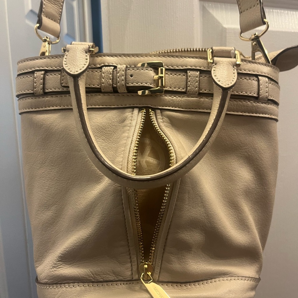 MICHAEL Michael Kors Cream Leather Tote with Gold Accents